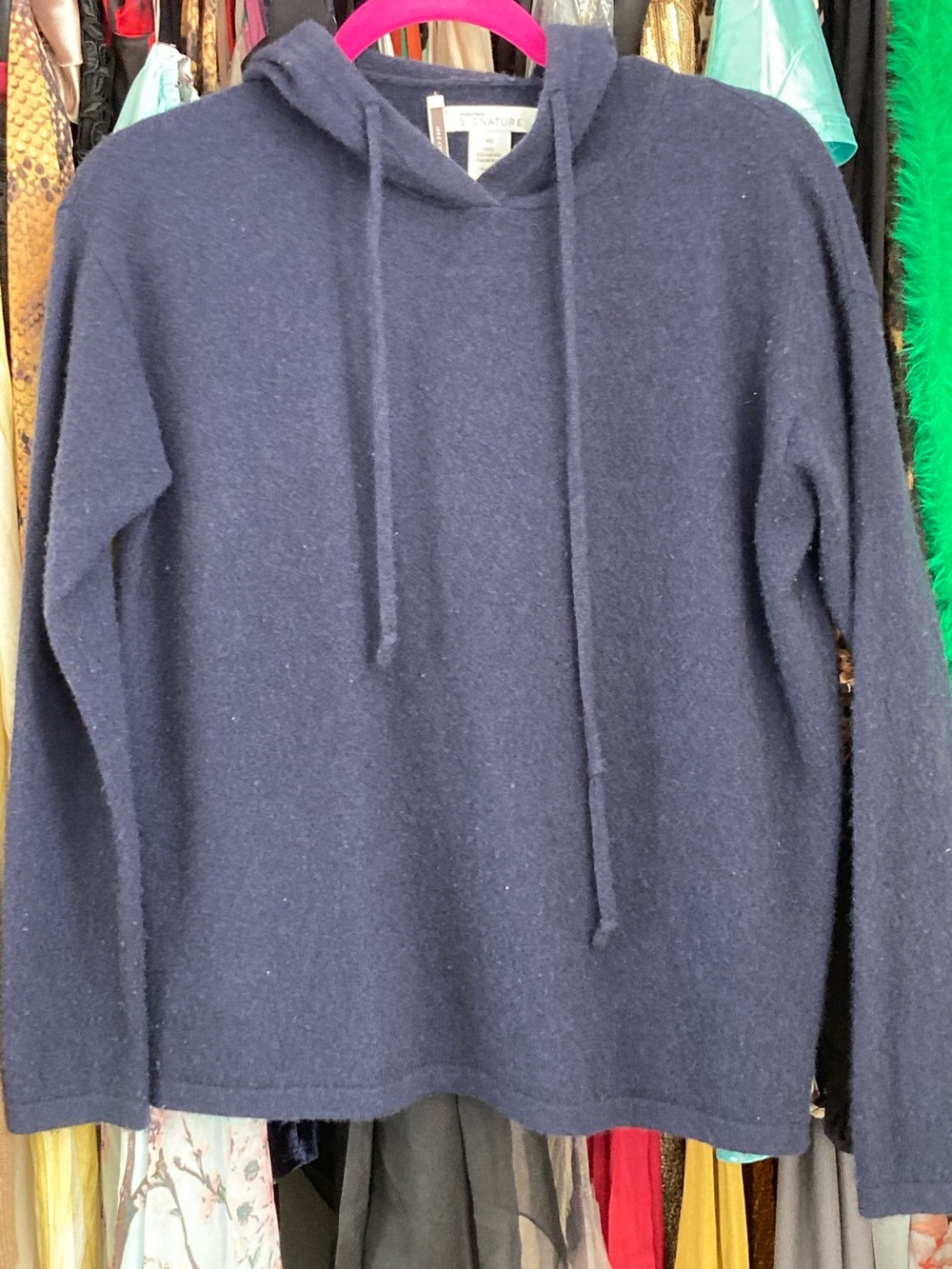 Cashmere Nordstrom Navy Hooded Pullover Sweater